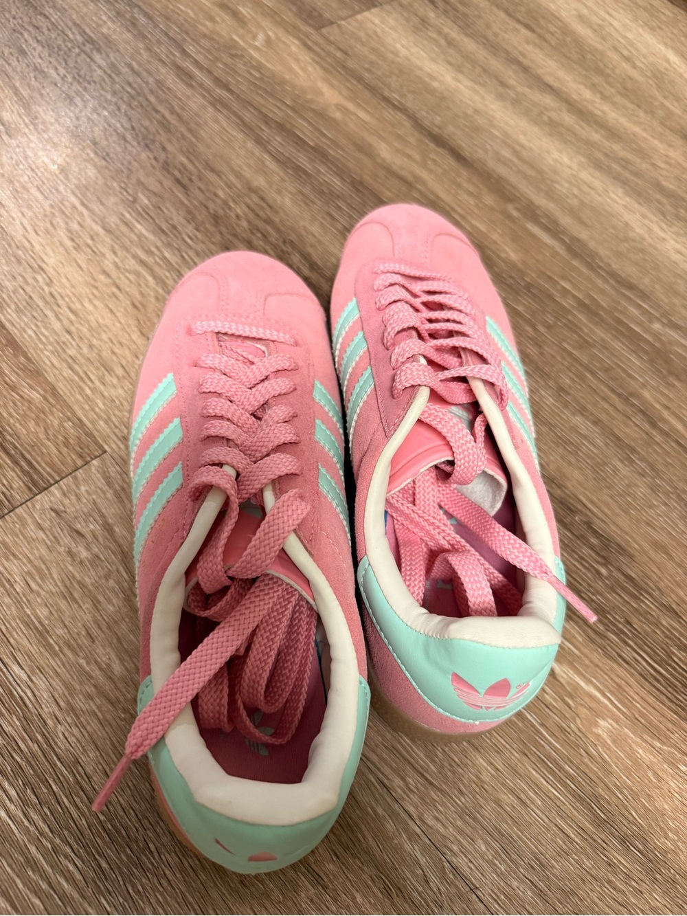 adidas Pink Suede Sneakers with Mint Accent Stripes - Picture 4 of 4